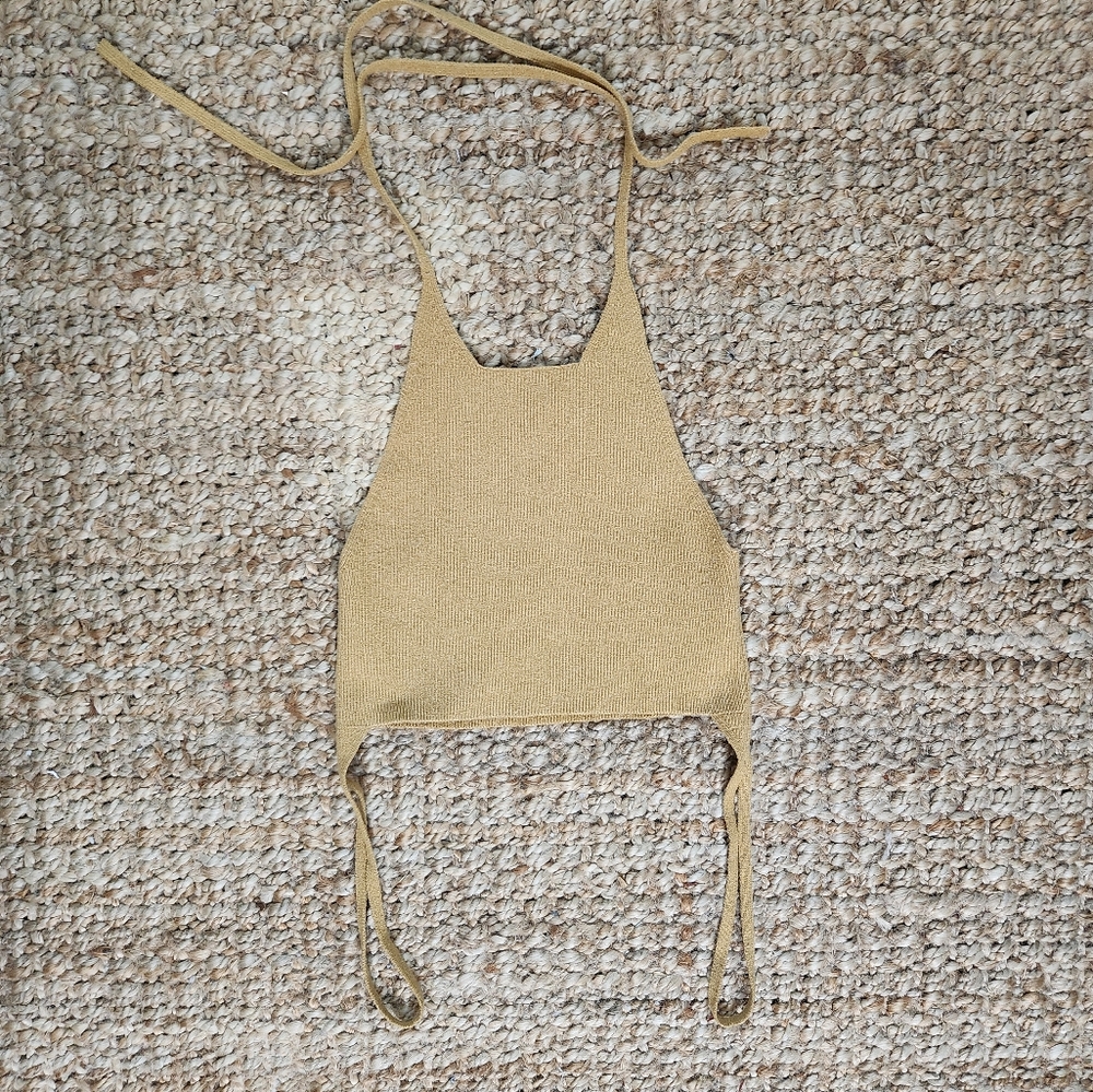 Isa Boulder Tan Knit Halter Top